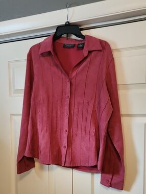Eileen Fisher Rose-Pink Suede Button-Down Shirt